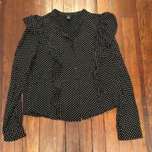 Forever21 Polka Dot Ruffle Long Sleeve Blouse
